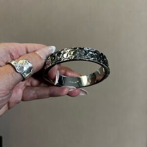 Coach Silver Tone Bangle with Logo Design
